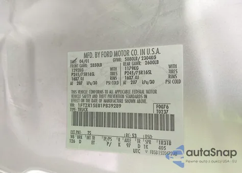 2001 Ford Ranger Edge/Xlt z USA, uszkodzony, nr VIN 1FTZR15E81PB39289